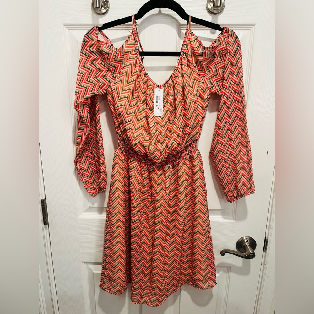 NWT Coral Multicolor Chevron Long Sleeve Dress